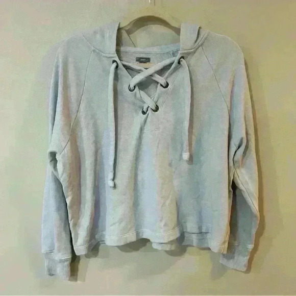 Aerie Lace Up Cropped Light Blue Pullover Oversized Hoodie Women’s Size Small - Picture 4 of 7